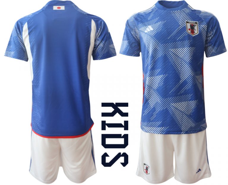 Kinder Japan Heim Trikot WM 2022 blau Kurzarm + weiß Kurze Hosen