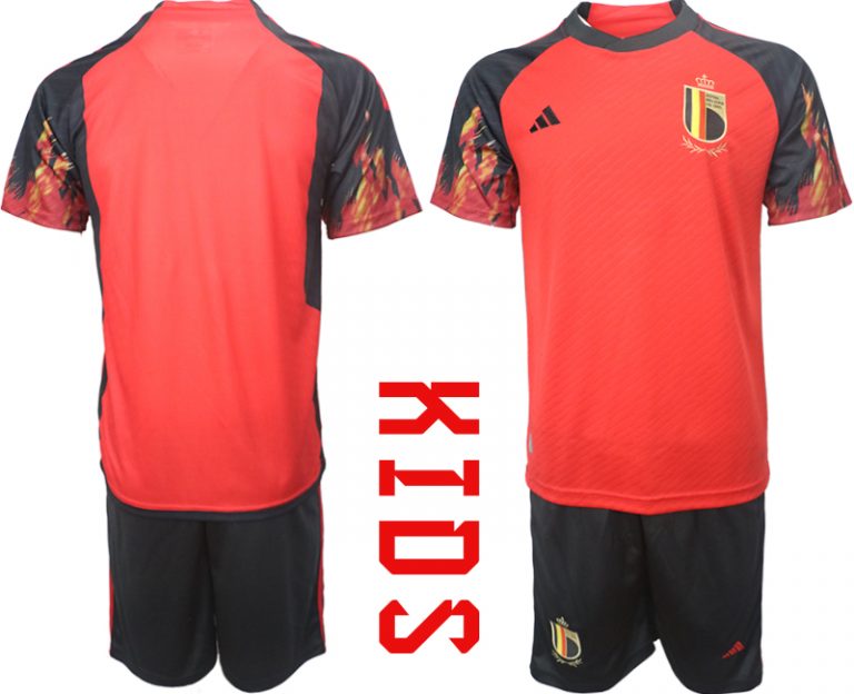 Kinderheim Fußballtrikots Belgien WM 2022 Trikot rot schwarz Personalisierbar