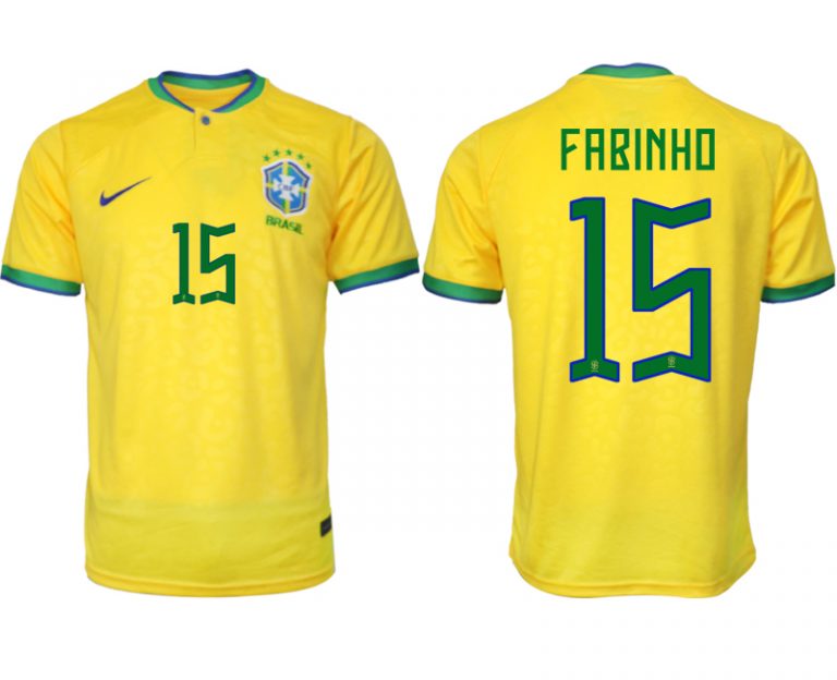 FABINHO #15 Brasilien FIFA WM Katar 2022 Heimtrikot gelb Kurzarm Fußballtrikot Herren Sale