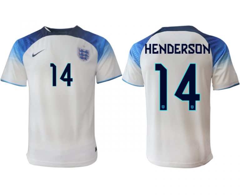 Herren England FIFA WM Katar 2022 weiß blau Heimtrikot Kurzarm HENDERSON #14