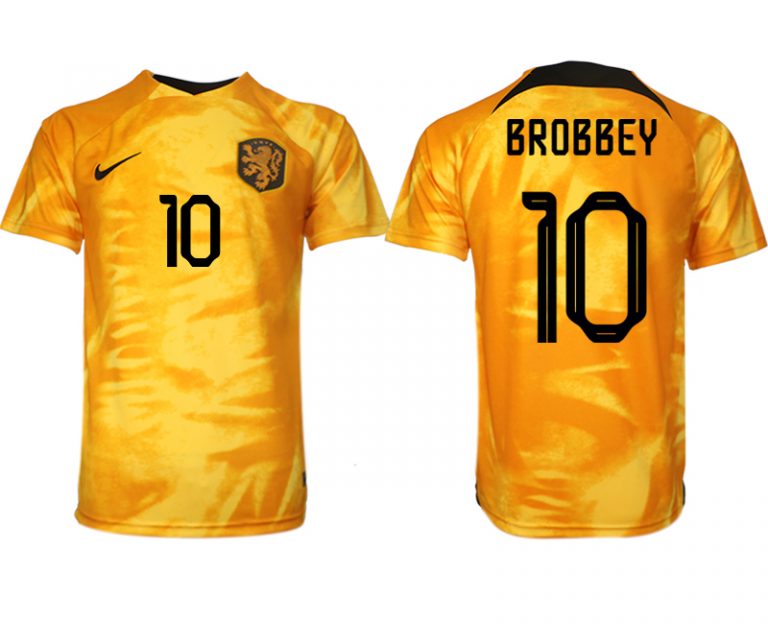 Herren Niederlande Heimtrikot WM 2022 Orange Fußballtrikot mit Aufdruck BROBBEY 10