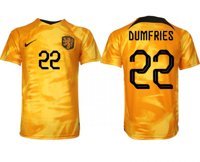 Niederlande Heimtrikot WM 2022 Orange Kurzarm bestellen mit Aufdruck DUMFRIES 22