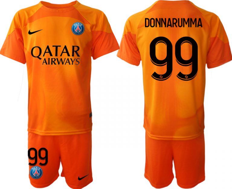 Herren Paris Saint Germain PSG Torwarttrikot 2023 orange Kurzarm Trikotsatz DONNARUMMA 99