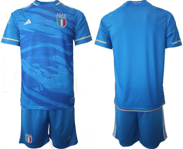 Herren Italien Heimtrikot 2023/24 Blaue Kurzarm + Kurze Hosen