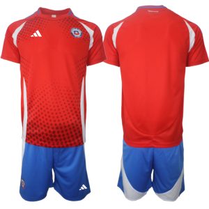 Billige Chile Heimtrikot Copa America 2024 rot Kurzarm + blau Kurze Hosen