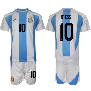 Herren Argentinien Heimtrikot 2024-25 Kurzarm + Kurze Hosen Lionel Messi 10